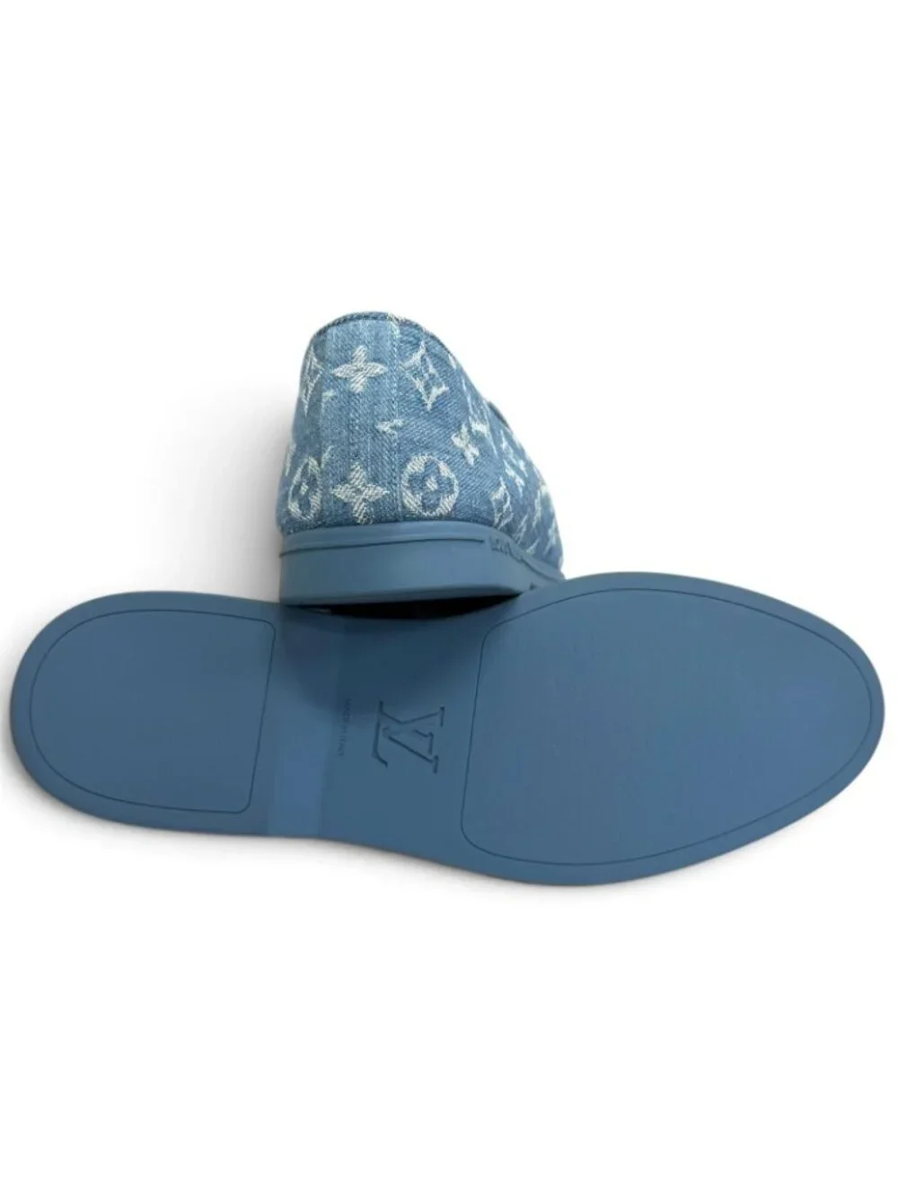 Louis Vuitton Estate Monogram Denim LV Logo Loafers Light Blue